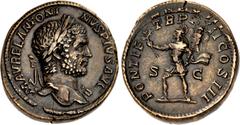 Roman Imperial Caracalla. AD 198-217. Æ Sestertius (32mm, 29.06 g, 6h). Rome mint. Struck under Septimius Severus, AD 210. M AVREL ANTONI NVS PIVS AVG, laureate bust right, slight drapery / PONTIF TRP