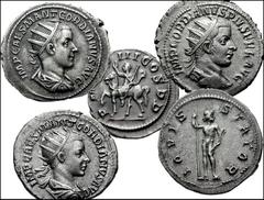 Roman Imperial Collection of Gordian III. AR Denarii and Antoniniani. A mixture of denarii and antoniniani of Gordian III. Toned. Ninety-two (92) coins in lot. Coins mostly VF. Photos and detailed des