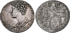 World ITALY, Firenze (Duchi). Alessandro de Medici (il Moro). 1530-1537. AR Testone (27.5mm, 10.00 g, 10h). Dies engraved by Benvenuto Cellini. ALEXANDER • (ME)D • • R • P • FLOREN • DVX •, armored bu