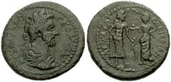 LYDIA, Cilbiani Inferior. Commodus. AD 177-192. Æ 22mm (8.12 g). Laureate and draped bust right / Aesclepius standing right, holding serpent-staff, facing Hygeia standing left, feeding serpent held in