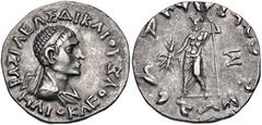 Oriental Greek BAKTRIA, Indo-Greek Kingdom. Heliokles II Dikaios. Circa 90-75 BC. AR Tetradrachm (26mm, 9.68 g, 12h). Diademed and draped bust right / Zeus standing left, brandishing thunderbolt in ri
