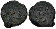 Duplicates from the Andrew McCabe Collection C. Sulpicius C.f. Galba. 106 BC. Æ Quadrans (17.5mm, 8.14 g, 12h). Rome mint. Head of Hercules right, wearing lion-skin headdress; ••[•] (mark of value) to