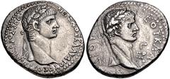 Roman Provincial SELEUCIS and PIERIA, Antioch. Nero, with Divus Claudius. AD 54-68. AR Tetradrachm (28mm, 14.78 g, 12h). Dated RY 3 and year 105 of the Caesarean Era (AD 56/7). Head of Nero right, wea