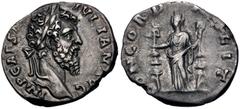 Roman Imperial Didius Julianus. AD 193. AR Denarius (17mm, 2.40 g, 12h). Rome mint. Laureate head right / Concordia standing left, holding aquila and signum. RIC IV 1; RSC 2. Good VF, toned. Rare.