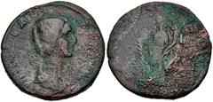 Roman Imperial Didia Clara. Augusta, AD 193. Æ Sestertius (31mm, 19.07 g, 6h). Rome mint. Struck under Didius Julianus. Draped bust right / Hilaritas standing left, holding long palm frond set on grou
