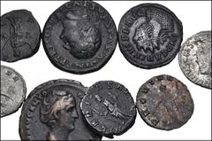 Large Lots ROMAN. Imperial. Lot of eight (8) silver and bronze issues. Includes: Titus. Æ As // Faustina Senior. Æ As // Geta. AR Denarius // Valerian II. AR Antoninianus // Victorinus. Antoninianus /