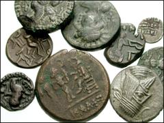 ORIENTAL GREEK and CENTRAL ASIA. Lot of nine Eastern AR and Æ. Includes: Baktria // Indo-Scythian (3) // Indo-Parthian // Kushan // Parthian Imitation (Senior p. 226, F18 // Uncertain. Coins Fine or b