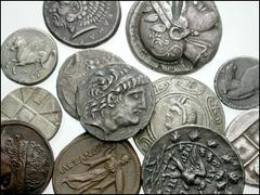 REPRODUCTIONS. Greek AR. Lot of twelve Staters, Tetradrachms, and Half of a Dekadrachm. Includes: AR Dekadrachm (obverse only). Athens. Helmeted head of Athena right with deep test cut / blank. Electr