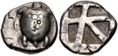 Greek ISLANDS off ATTICA, Aegina. Circa 480-457 BC. AR Stater (20.5mm, 12.22 g, 8h). Sea turtle, head in profile, with 'T-back' design on shell / Large square incuse with skew pattern. Meadows, Aegina