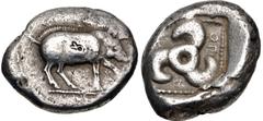 Greek DYNASTS of LYCIA. Kuprilli. Circa 480-440 BC. AR Stater (20mm, 8.75 g). Uncertain mint. Boar standing right / Triskeles in dotted square within incuse square. Cf. Mørkholm & Zahle 171–2 (third a