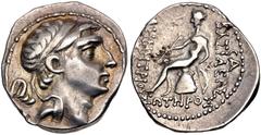Greek SELEUKID EMPIRE. Demetrios I Soter. 162-150 BC. AR Drachm (16.5mm, 3.91 g, 6h). Ekbatana mint. Series 2, circa 161/58-150 BC. Diademed head right; one diadem end coiled up behind head / Apollo D