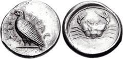 WITHDRAWN. SICILY, Akragas. Circa 465/4-446 BC. AR Didrachm (8.45 g, 12h). AKRAC-ANTOS (partially retrograde), sea eagle standing left on dotted line / Crab within shallow incuse circle. Cf. Lee Group