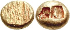 IONIA, Uncertain. Circa 650-600 BC. EL Hekte – 1/6 Stater (2.37 g). Milesian standard. Striated type. Flattened striated surface / Double incuse square punch. Weidauer 6; Traité I 12; SNG Kayhan 680. 
