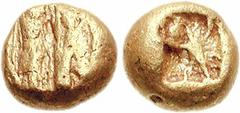 IONIA, Uncertain. Circa 650-600 BC. EL 1/24 Stater (0.61 g). Milesian standard. Striated type. Flattened striated surface / Incuse square punch. Weidauer -; Traité I 14-15; SNG Kayhan 682. Good VF. He