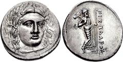 SATRAPS of CARIA. Pixodaros. Circa 341/0-336/5 BC. AR Didrachm (6.68 g, 12h). Head of Apollo facing slightly right, wearing laurel wreath, drapery at neck / PIXWDAROU, Zeus Labraundos standing right. 