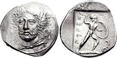 DYNASTS of LYCIA. Perikles. Circa 380-360 BC. AR Stater (9.79 g, 3h). Struck circa 380-375 BC. Draped bust of Perikles facing slightly left, wearing laurel wreath / ‘Perikle’ in Lycian, warrior, nude 