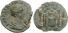 Plautilla. Augusta, AD 202-205. Æ 2 Assaria (5.92 g, 3h). Sicyon mint. FOVLBIA PLAVT[I]L[LA], draped bust right; cornucopia to right / CIKY/WN above, IWN in exergue, tetrastyle shrine with round objec