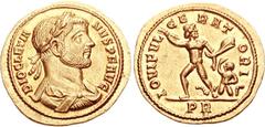 Diocletian. AD 284-305. AV Aureus (5.64 g, 7h). Rome mint. Post-reform, struck AD 293-294. DIOCLETIA-NVS P F AVG, laureate, draped, and cuirassed bust right / IOVI FVL-GE-RAT-ORI, Jupiter advancing le