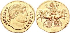 Constantine I. AD 307/310-337. AV Medallion (5.32 g, 12h). Constantinople mint. Struck AD 326. CONSTANT-INVS AVG, diademed head right, looking upwards / Constantine, raising right hand and holding eag