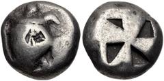 Greek ISLANDS off ATTICA, Aegina. Circa 525-475 BC. AR Stater (18mm, 12.01 g). Sea turtle, head in profile, with thick collar and [row of dots down its back] / Incuse square with mill-sail pattern. Me