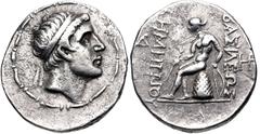 Greek SELEUKID EMPIRE. Demetrios II Nikator. First reign, 146-138 BC. AR Tetradrachm (26.5mm, 16.67 g, 12h). Antioch on the Persian Gulf mint. Diademed head of Alexander I right within fillet border /