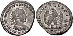 Selections from the Michel Prieur Collection SELEUCIS and PIERIA, Antioch. Volusian. AD 251-253. BI Tetradrachm (25mm, 11.19 g, 12h). 7th officina. Struck AD 251. Radiate, draped, and cuirassed bust r
