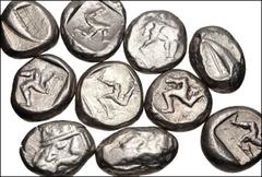 Large Lots GREEK. Asia Minor. Lot of ten (10) AR staters from Southern Asia Minor. Includes: LYCIA, Phaselis. Circa 500-440 BC. Prow of galley left in the form of a forepart of a boar / Stern of galle