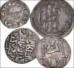 Large Lots MIXED. Early Medieval to World. Lot of two (4) AR issues. Includes: BI denier of Bohémond III of Antioch // AR dirham of 'Abbasid Caliphate. temp. al-Rashid. Madinat al-Salam mint. Dated AH