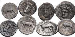 Greek THESSALY. Lot of eight (8) AR Obols of Larissa. All coins: Head of the nymph Larissa facing slightly left, with hair in ampyx / Horse grazing right. Near VF to VF, toned, some porosity and/or ro