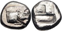 Greek LYCIA, Uncertain. Circa 520-470/60 BC. AR Stater (19.5mm, 11.32 g). Predynastic issue. Forepart of boar right / Incuse square, thrice divided. Unpublished in the standard references. Good VF, te