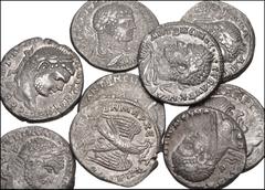 Large Lots ROMAN. Provincial. Lot of nine (9) Syro-Phoenician silver & billon tetradrachms. Includes: Caracalla (5 coins) // Macrinus (1 coin) // Elagabalus (2 coins) // Gordian III (1 coin). Average 