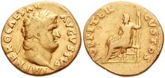 Nero. AD 54-68. AV Aureus (22mm, 6.98 g). Rome mint. Struck AD 66-67. Laureate head right / Jupiter seated left, holding thunderbolt and sceptre. RIC I 63. Fine, a few minor scratches. This reverse ty