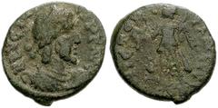Eugenius. AD 392-394. Æ 12mm (1.54 g). Aquileia mint(?). Struck AD 393-394. Diademed, draped, cuirassed and bearded bust right / Victory advancing left, holding wreath and palm; [AQP?]. Cf. RIC IX 59 