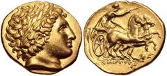 Greek KINGS of MACEDON. Philip III Arrhidaios. 323-317 BC. AV Stater (19mm, 8.55 g, 12h). Lampsakos mint. Struck under Leonnatos, Arrhidaios, or Antigonos I Monophthalmos. Head of Apollo right, wearin