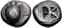 Greek ISLANDS off ATTICA, Aegina. Circa 525-475 BC. AR Triobol – Hemidrachm (12.5mm, 2.83 g). Sea turtle, head in profile, with thick collar [and row of dots down its back] / Incuse square of 'Union J