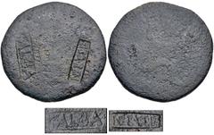 Countermarked Coins from the Richard Baker Collection MOESIA & THRACE. Æ Sestertius (35mm, 24.17 g). Countermarks applied under Nero, 54-68, and Galba, April–June AD 68. GALBA and (NE)R•C•(IMP) in rec