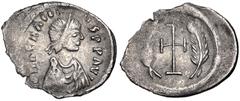 Byzantine Heraclius. 610-641. AR Half Siliqua or Quarter Miliaresion (16mm, 1.03 g, 6h). Constantinople mint. Struck 610-613. Diademed, draped, and cuirassed bust right / Cross potent between two palm