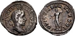Valerianic Dynasty – Rome mint Gallienus. AD 253-268. Quinarius (14.5mm, 1.06 g, 6h). Rome mint. 1st issue, AD 253-254. IMP C P LIC GALLIENVS AVG, laureate bust right, left shoulder draped / IOVI CONS