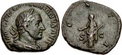 Valerianic Dynasty – Rome mint Valerian I. AD 253-260. Ӕ Sestertius (29.5mm, 17.02 g, 12h). Rome mint. 1st issue, AD 253-254. IMP C P LIC VALERIANVS AVG, laureate, draped and cuirassed bust right / VE