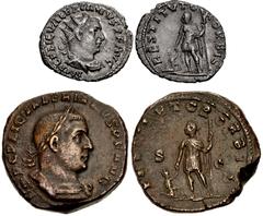 Valerianic Dynasty – Rome mint Lot of two (2) coins. 73a Valerian I. AD 253-260. Antoninianus (22mm, 2.80 g, 11h). Rome mint. 3rd issue, AD 256-257. IMP C P LIC VALERIANVS P F AVG, radiate, draped, an