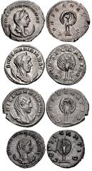 Valerianic Dynasty – Rome mint Lot of four (4) coins. 87a Diva Mariniana. Died before AD 253. Antoninianus (22.5mm, 3.53 g, 1h). Rome mint. 1st-5th issue, AD 253-260. DIVAE MARINIANAE, diademed, veile
