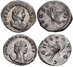 Valerianic Dynasty – Rome mint Lot of two (2) coins. 94a Diva Mariniana. Died before AD 253. Antoninianus (22mm, 4.72 g, 5h). Rome mint. 1st-5th issue, AD 253-260. DIVAE MARINIANAE, veiled and draped 