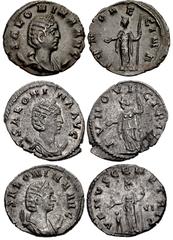 Valerianic Dynasty – Rome mint Lot of three (3) coins. 96a Salonina. Augusta, AD 254-268. Antoninianus (21mm, 2.47 g, 12h). Rome mint. 1st-5th issue, AD 253-260. SALONINA AVG, diademed and draped bust