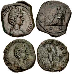 Valerianic Dynasty – Rome mint Lot of two (2) coins. 102a Salonina. Augusta, AD 254-268. Ӕ Sestertius (26mm, 17.45 g, 6h). Rome mint. 1st-5th issue, AD 253-260. CORNELIA SALONINA AVG, diademed and dra