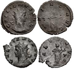 Valerianic Dynasty – Rome mint Lot of two (2) coins. 191a Gallienus. AD 253-268. Antoninianus (20mm, 2.62 g, 5h). Rome mint, 3rd officina. 7th issue, AD 262. GALLIENVS AVG, radiate and cuirassed bust 