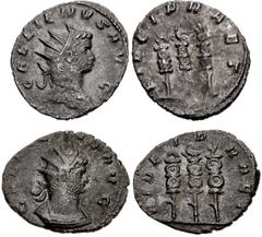 Valerianic Dynasty – Rome mint Lot of two (2) coins. 196a Gallienus. AD 253-268. Antoninianus (20mm, 2.64 g, 12h). Rome mint. 7th issue, AD 262. GALLIENVS AVG, radiate head right / FIDEI PRAET, legion