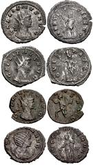 Valerianic Dynasty – Rome mint Lot of four (4) coins. 213a Gallienus. AD 253-268. Antoninianus (22.5mm, 4.15 g, 6h). Rome mint. 9th issue, AD 265+. GALLIENVS AVG, radiate and cuirassed bust right / MA