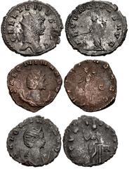 Valerianic Dynasty – Rome mint Lot of three (3) coins. 216a Gallienus. AD 253-268. Antoninianus (21mm, 3.43 g, 7h). Rome mint. 9th issue, AD 265+. GALLIENVS AVG, radiate head right / FECVNDITAS AVG, F