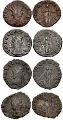 Valerianic Dynasty – Rome mint Lot of four (4) coins. 222a Gallienus. AD 253-268. Antoninianus (19.5mm, 3.27 g, 6h). Rome mint, 8th officina. 9th issue, AD 265+. GALLIENVS AVG, Radiate bust right, wit