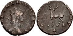Valerianic Dynasty – Rome mint Gallienus. AD 253-268. Antoninianus (18mm, 3.11 g, 7h). Rome mint, 10th officina. 10th issue, AD 267-268. [I]MP GALLIENVS AVG, radiate head right / DIANAE CONS AVG, stag